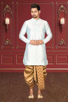 Men's sky blue plain dhoti kurta 1