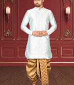 Men's sky blue plain dhoti kurta