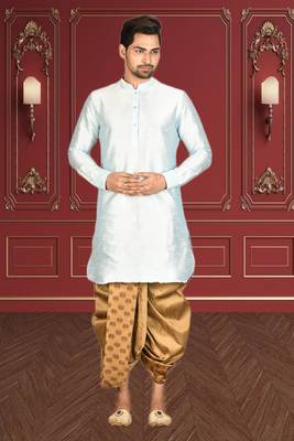 Men's sky blue plain dhoti kurta 2