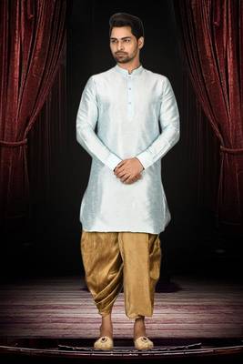 Men's sky blue plain dhoti kurta 1