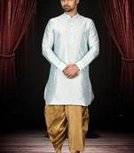 Men's sky blue plain dhoti kurta