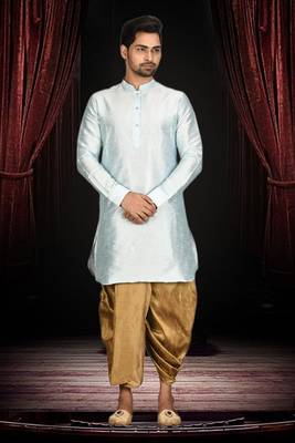 Men's sky blue plain dhoti kurta 2