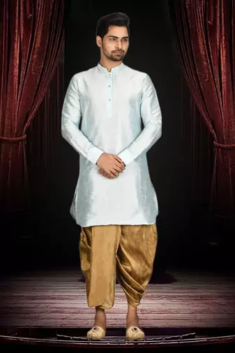 Men's sky blue plain dhoti kurta
