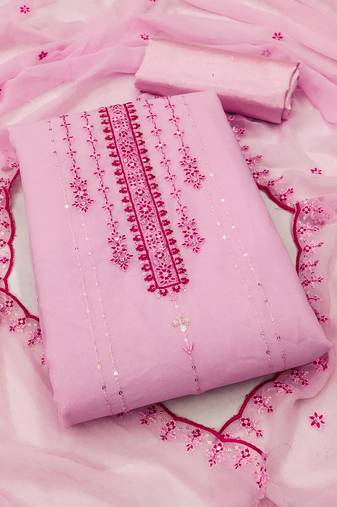 Pink Georgette Embroidered Unstitched Dress Material