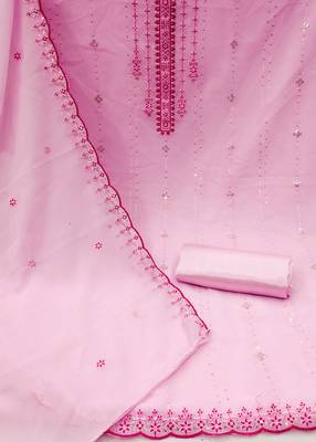 Pink Georgette Embroidered Unstitched Dress Material 2