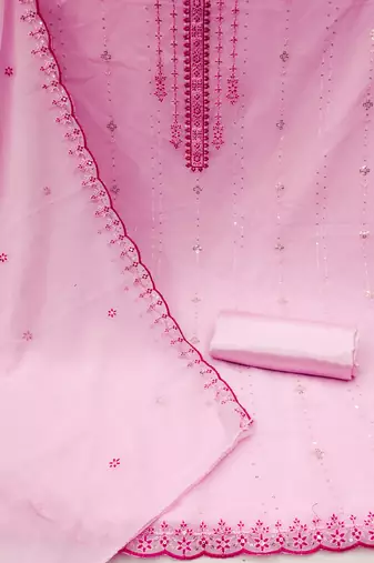 Pink Georgette Embroidered Unstitched Dress Material