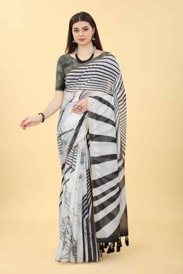 Silk Land  Black  Printed Cotton Blend Saree  1