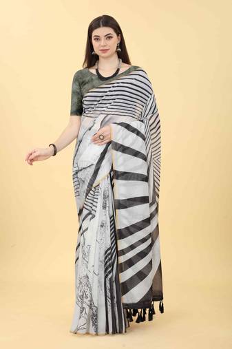 Silk Land  Black  Printed Cotton Blend Saree 