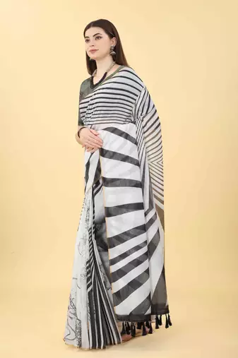Silk Land  Black  Printed Cotton Blend Saree 