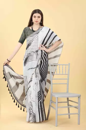 Silk Land  Black  Printed Cotton Blend Saree 
