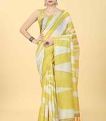 Silk Land  Yellow  Printed Cotton Blend Saree 