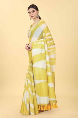 Silk Land  Yellow  Printed Cotton Blend Saree  2