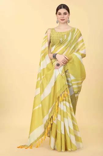 Silk Land  Yellow  Printed Cotton Blend Saree 