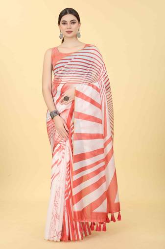 Silk Land  Red  Printed Cotton Blend Saree 