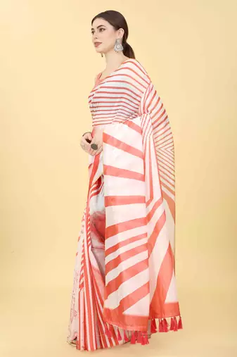 Silk Land  Red  Printed Cotton Blend Saree 