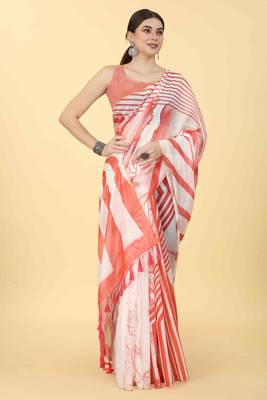 Silk Land  Red  Printed Cotton Blend Saree  4