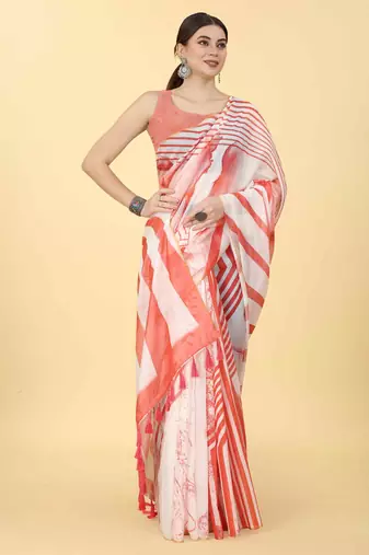 Silk Land  Red  Printed Cotton Blend Saree 