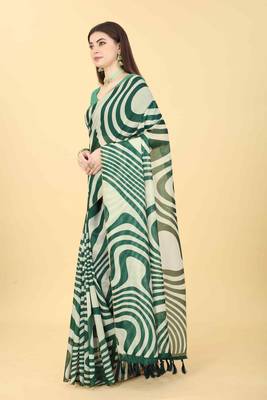 Silk Land  Green  Printed Cotton Blend Saree  2