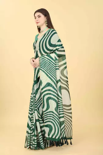 Silk Land  Green  Printed Cotton Blend Saree 