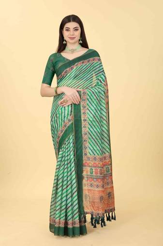 Silk Land  Multicolored Printed Cotton Blend Saree 