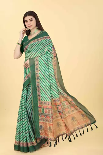 Silk Land  Multicolored Printed Cotton Blend Saree 
