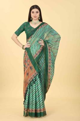 Silk Land  Multicolored Printed Cotton Blend Saree  4