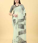 Silk Land  White  Printed Cotton Blend Saree 