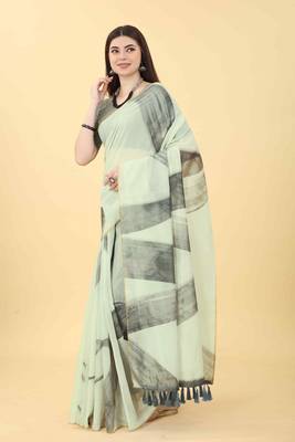 Silk Land  White  Printed Cotton Blend Saree  2