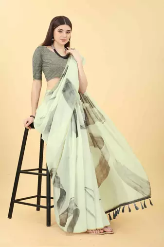 Silk Land  White  Printed Cotton Blend Saree 