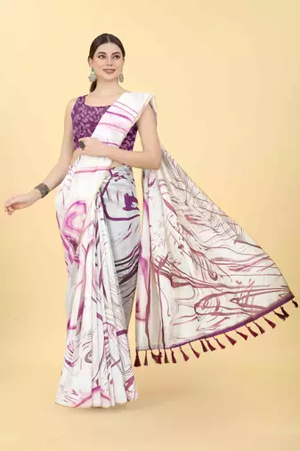 Silk Land  Burgundy  Dyed Cotton Blend Saree 