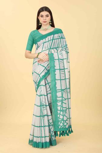 Silk Land  Green  Dyed Cotton Blend Saree 