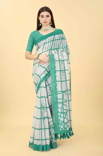 Silk Land  Green  Dyed Cotton Blend Saree 
