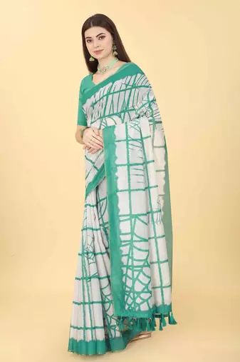 Silk Land  Green  Dyed Cotton Blend Saree 