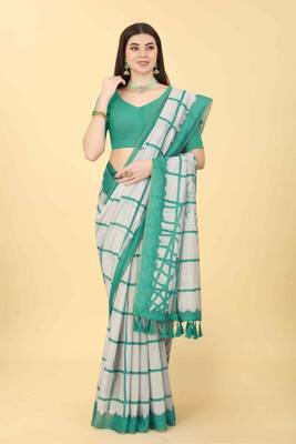 Silk Land  Green  Dyed Cotton Blend Saree  4