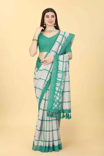 Silk Land  Green  Dyed Cotton Blend Saree 