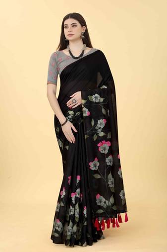 Silk Land  Black  Printed Cotton Blend Saree 