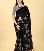 Silk Land  Black  Printed Cotton Blend Saree 