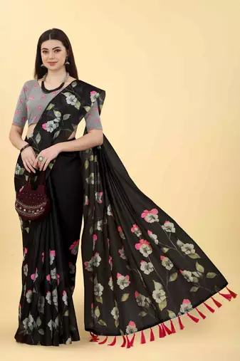 Silk Land  Black  Printed Cotton Blend Saree 