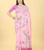 Silk Land  Pink  Printed Cotton Blend Saree 