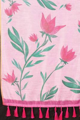 Silk Land  Pink  Printed Cotton Blend Saree  3