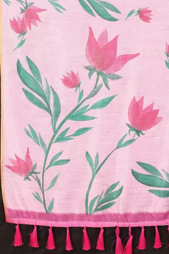 Silk Land  Pink  Printed Cotton Blend Saree 
