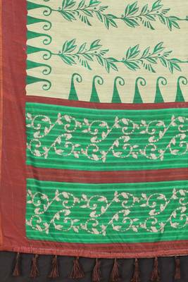 Silk Land  Beige  Printed Cotton Blend Saree  3