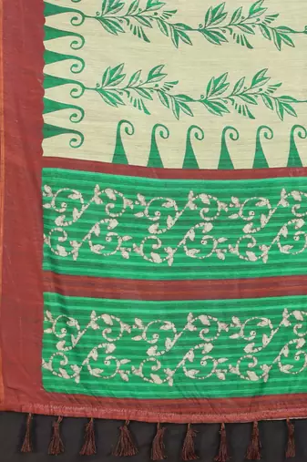 Silk Land  Beige  Printed Cotton Blend Saree 