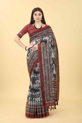 Silk Land  Multicolored Printed Cotton Blend Saree 