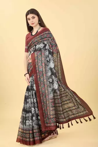 Silk Land  Multicolored Printed Cotton Blend Saree 