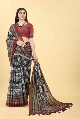 Silk Land  Multicolored Printed Cotton Blend Saree  4