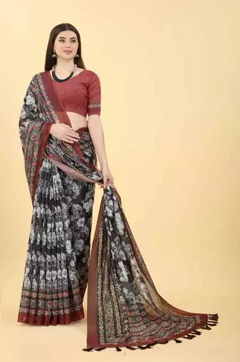 Silk Land  Multicolored Printed Cotton Blend Saree 