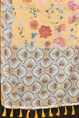 Silk Land  Peach  Printed Cotton Blend Saree  3