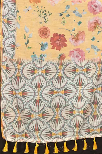 Silk Land  Peach  Printed Cotton Blend Saree 