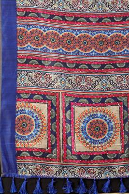 Silk Land  Blue  Printed Cotton Blend Saree  3